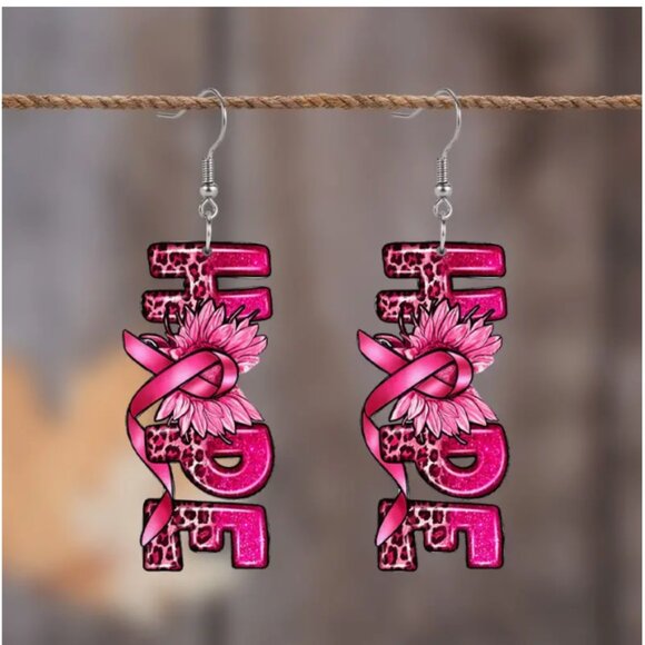 New Hope Cancer Awareness Pink Ribbon Earrings - Picture 1 of 1